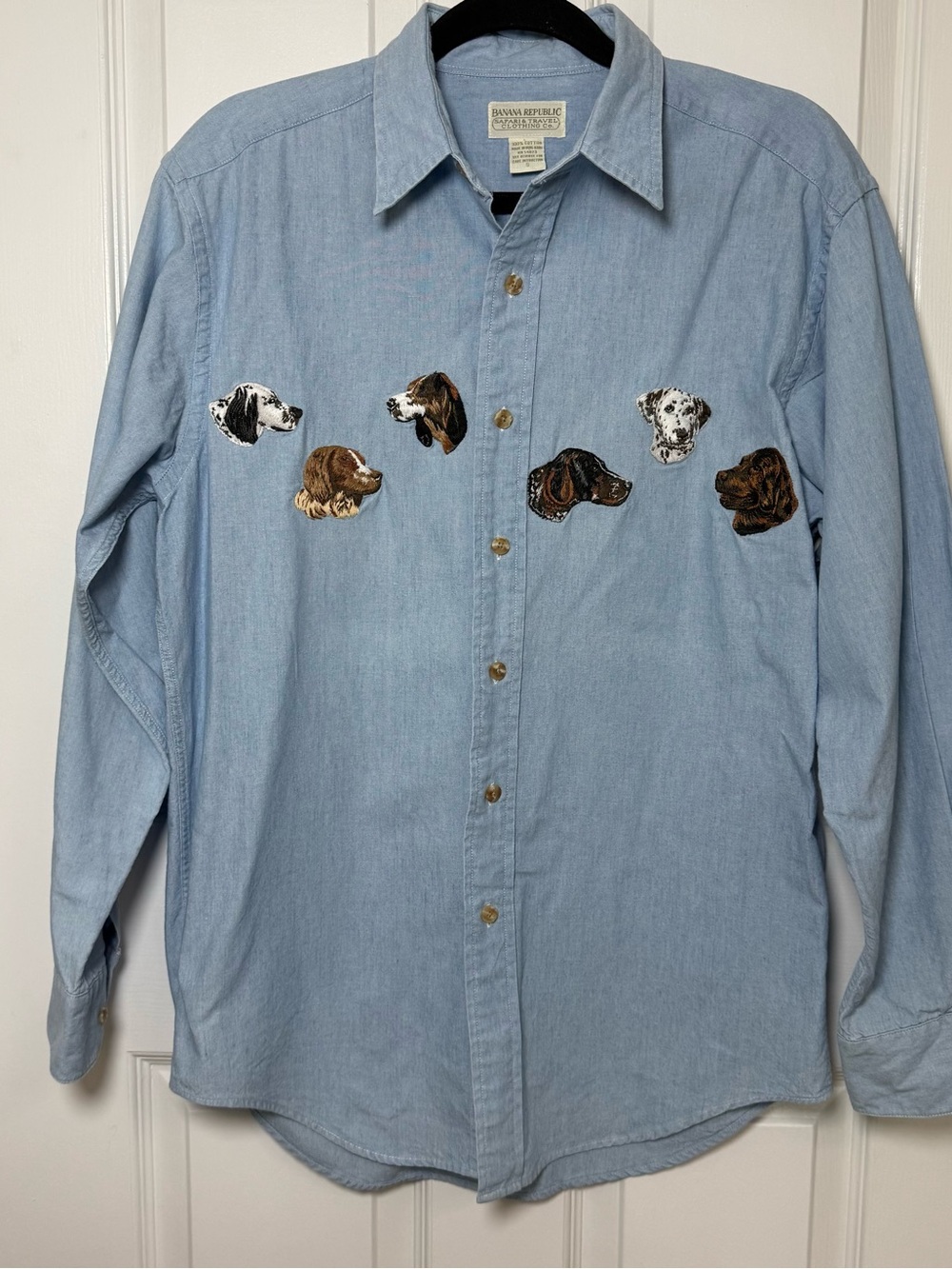 VTG RARE Banana Republic Safari & Travel Clothing Co. Dog Embroidered Shirt